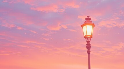 Classic lamp post with an early morning sky, soft pink and orange hues