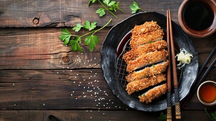 和風テーブルの上の日本のとんかつ定食