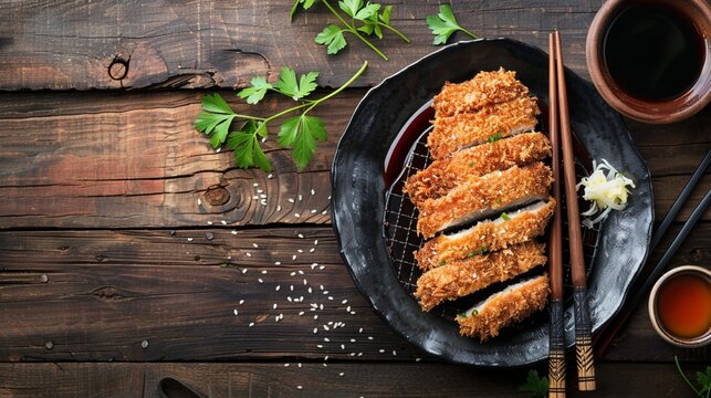 和風テーブルの上の日本のとんかつ定食