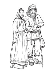Peasants of the Russian Empire. Man and woman. Pre-revolutionary period