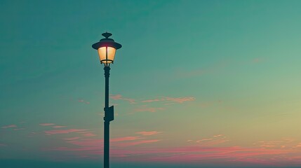 Elegant lamp post with a twilight sky, calm and serene evening