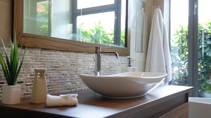 Fototapeta premium Elegant mirror frame, adding a touch of class to bathroom decor