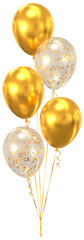 Realistic Bunch of Gold and Confetti Helium Balloons Isolated on Transparent Background for Birthday and Anniversary Celebration © xiaolinshiart