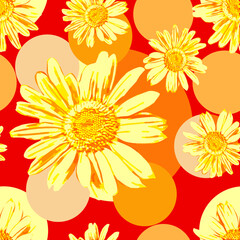 Vector - seamless pattern of camomile and polka dot.