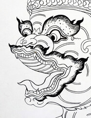 hand painted original impressionism art  drawing  ramayana  thai pattern  ancient  thailand	