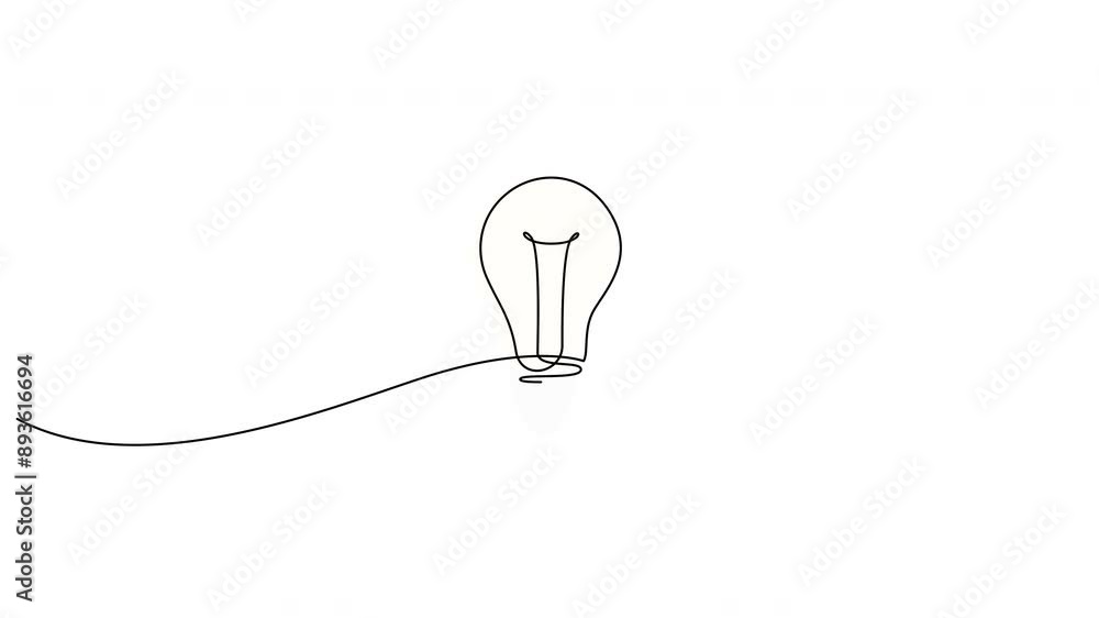 Poster self drawing animation of continuous one line art of light bulb. idea concept. hand drawn animated s