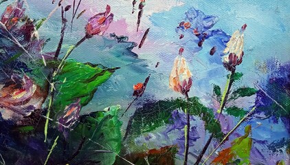 Original oil painting abstract color petal flower	