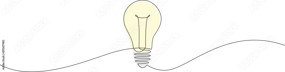 Poster light bulb drawn by one continuous line. electricity consumption concept. single line vector illustr