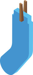 Blue christmas stocking hanging with wooden clothespins isometric icon