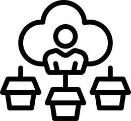 Obraz premium Line icon of a businessman managing a cloud computing network with connected devices, representing data storage and access
