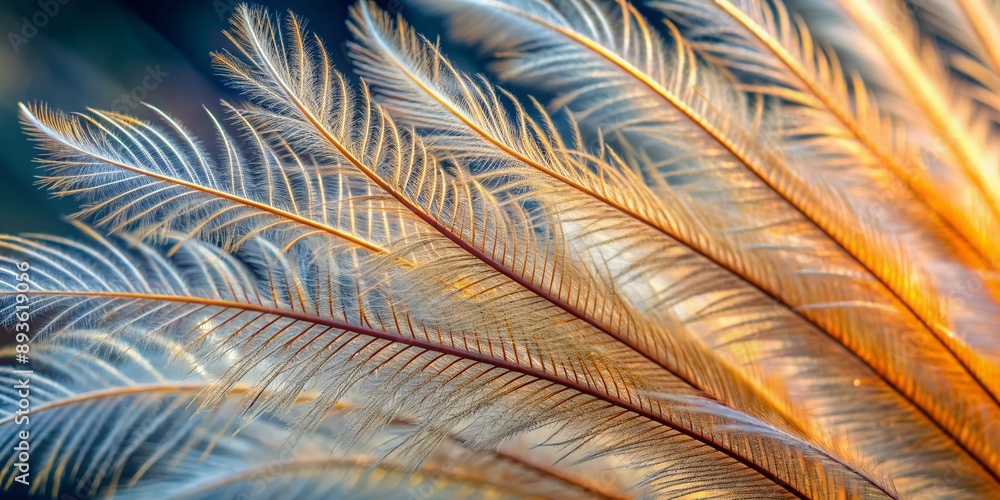 Poster exquisite close-up of intricate bird feather barbules, showcasing delicate branching patterns and so