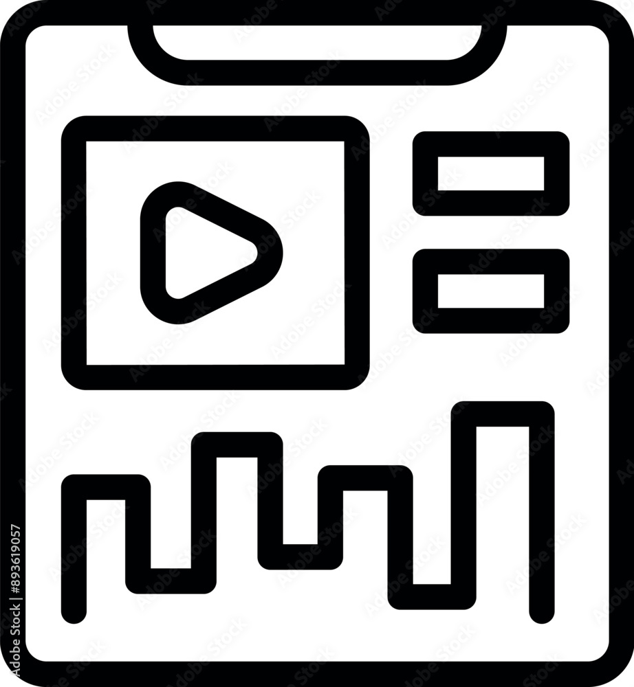 Poster line icon of a mobile phone displaying a video player interface with a play button and an audio wave