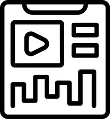 Line icon of a mobile phone displaying a video player interface with a play button and an audio waveform