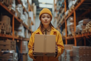 Dedicated warehouse worker sorting boxes in a modern office, showcasing teamwork and organization in a vibrant work environment.