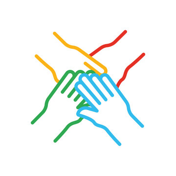 Stack of four hands line icon. Team, unity, friendship. Teamwork concept. Can be used for topics like business, cooperation, partnership