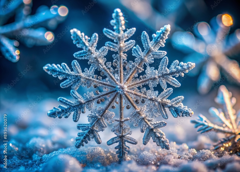 Poster delicate, intricate, and uniquely structured snowflake macro shot showcasing its mesmerizing pattern