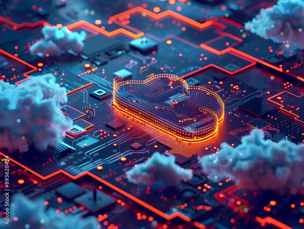 Poster cloud computing abstract circuit board.