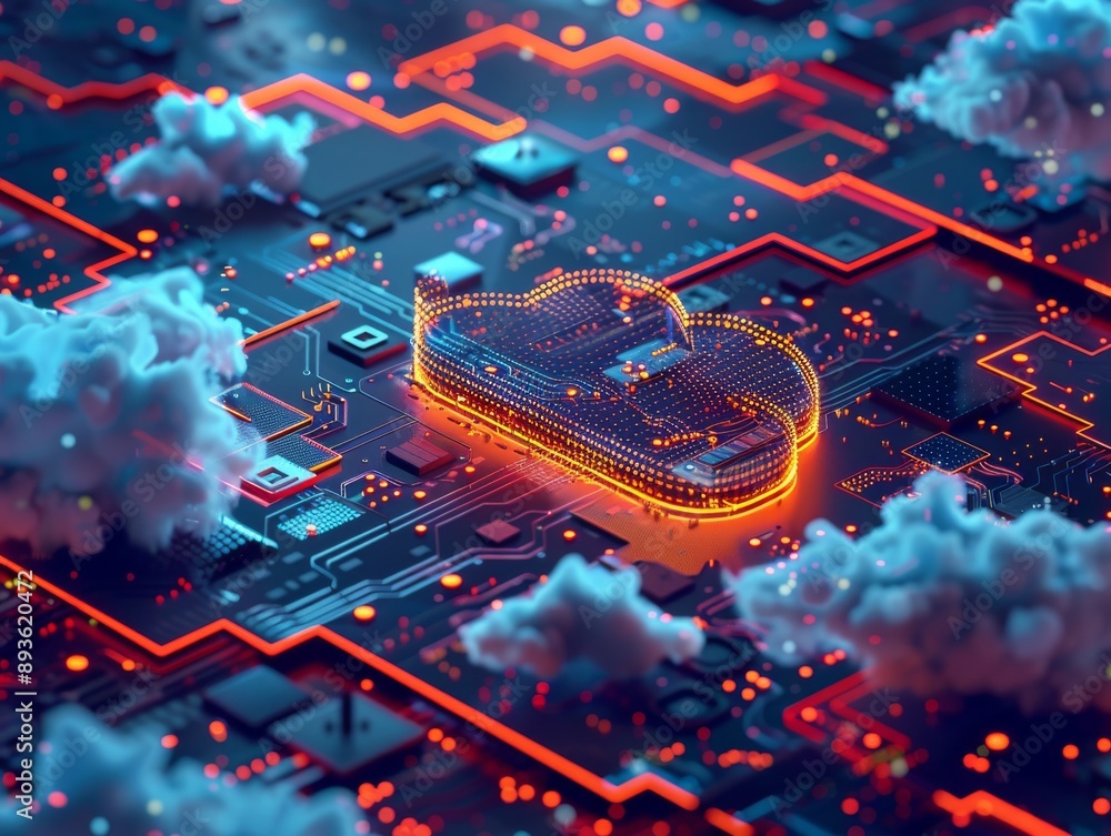 Poster cloud computing, data storage, digital technology.