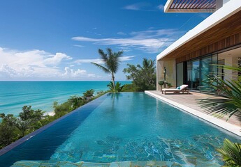 Obraz premium A luxurious beachfront infinity pool blending seamlessly with the ocean horizon