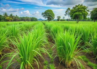 Green vetiver grass field Vetiver System is used for soil and water conservation mitigation and reha