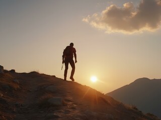 The leader climbs the mountain