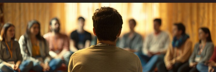 A group of people sat in a circle facing away from the camera with their backs to the lens, engaged and focused on an interactive workshop or meeting Generative AI