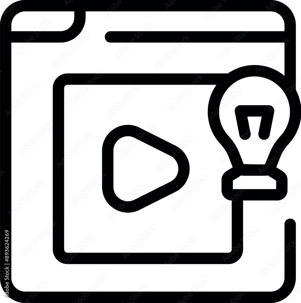 Aufkleber simple black and white icon of a video marketing idea with a website page displaying a video player 