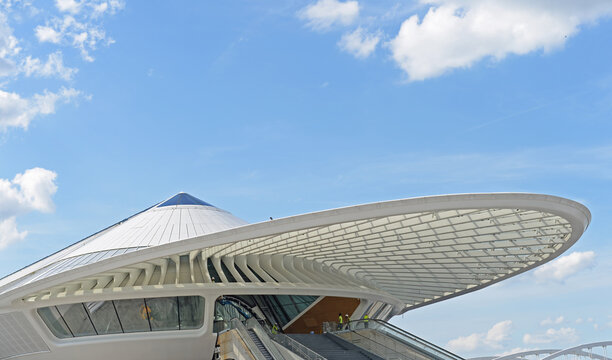 MONS, BELGIUM &ndash; JULY 18, 2024: Part of the roof of the new railway station designed by the Spanish engineer and architect Santiago Calatrava