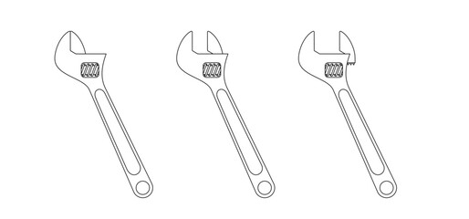 Cartoon spanner, adjustable-wrench or adjustable tensioner. Handyman tools for repairs. Pipes, maintenance and repair. Hand work tool. Work service tools. Auto Mechanic wrench. Adjustable spanner.