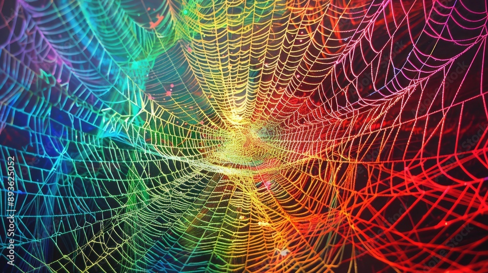 Poster bright, colorful string web intricately designed as a spider web in an art piece