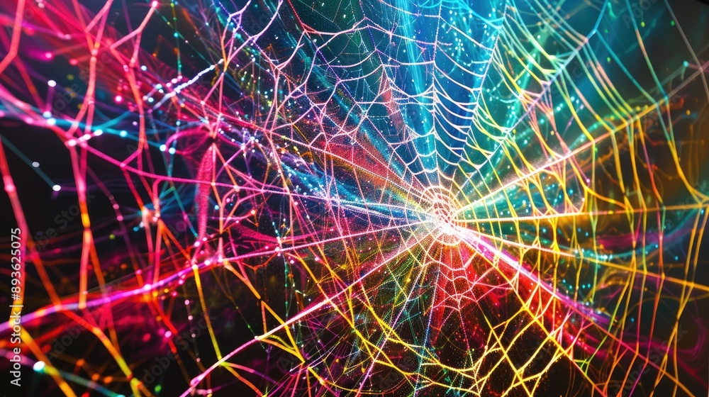 Poster bright, colorful string web intricately designed as a spider web in an art piece