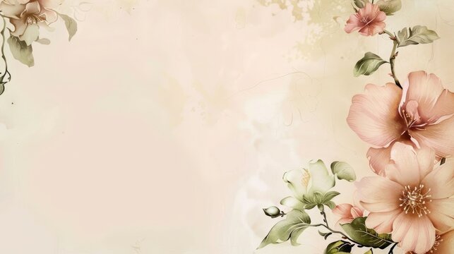 Elegant A4 background with subtle floral watermarks and a lovely flower border