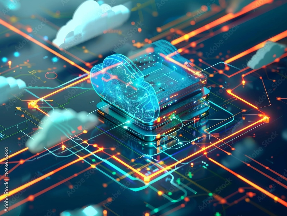 Poster cloud computing server network concept.