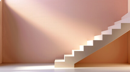 Minimalist Staircase in Sunlit Interior with Pastel Pink Walls and Shadows