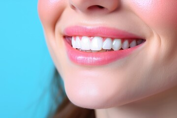 Fototapeta premium Closeup women smile showing white tooth with empty background. Dentist care concept.