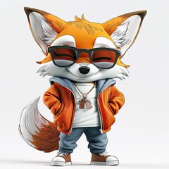 Playful Cartoon Fox Mascot in Trendy Fashion Style with Detailed Fox Face Illustration and Graphic Elements, Featuring a Furry Baby Fox Character on a White Background, Perfect for Fashionable Animal 