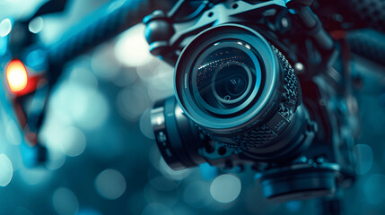 Close-up of military drone camera with advanced optics