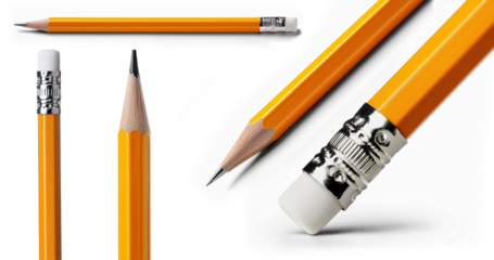 classic pencils with an eraser in different positions for school, education