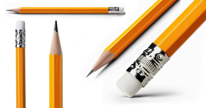 classic pencils with an eraser in different positions for school, education