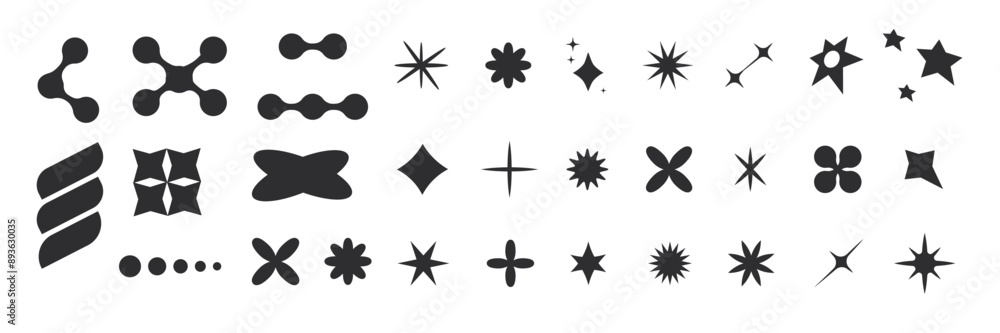 Wall mural set of y2k minimal geometric shapes thin line rings, abstract aesthetic element illustrated for bann