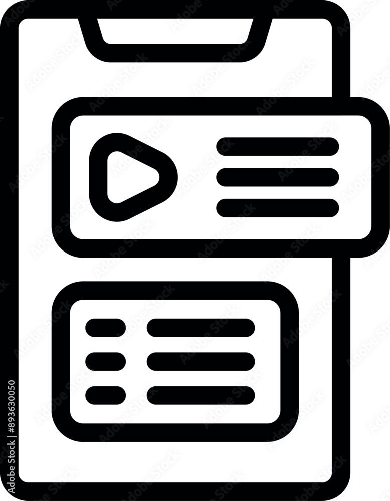 Poster clean and modern line icon representing a mobile phone displaying a streaming video platform interfa