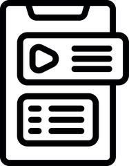 Clean and modern line icon representing a mobile phone displaying a streaming video platform interface, ideal for projects related to mobile technology, online video content, and entertainment