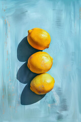 ripe lemons on a blue vintage surface