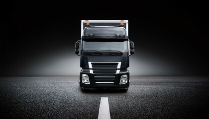 Black truck on black uniform background. Cargo and shipment concept. Generative AI