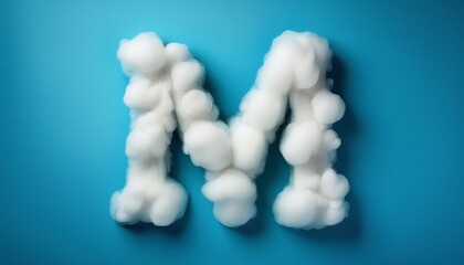 Capital letter M made of clouds or soft cotton. Fluffy airy style. Scrapbook activity. Generative AI