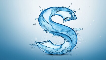 Capital letter S made of blue water splashes or ice on light background. Scrapbook activity. Generative AI