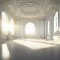 Empty white sunny room. Created with generative Ai technology.