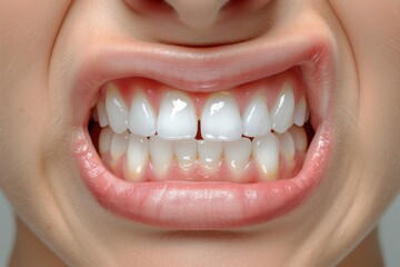 Fototapeta premium Closeup women smile showing white tooth with empty background. Dentist care concept.
