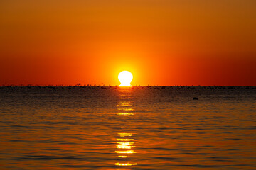 Beautiful sunrise over the morning sea.