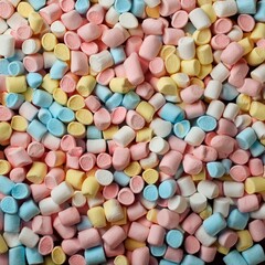 Marshmallows background. Texture of colorful mini marshmallows. Generative AI